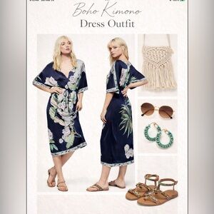 Free People Hibiscus Garden kimono sleeves Midi Dress Size M- boho,y2K, HIPPIE
